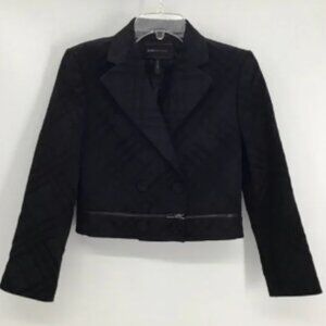 BCBGMaxAZARIA Double Breasted Cropped Diagonal Print Jacket Career Blk Size S